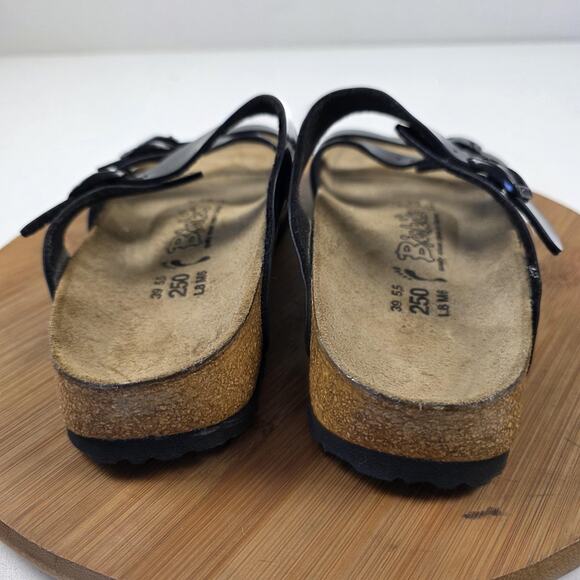 Birki's Sandals Womens Size 8 Black Patent Triple Strap Cork Footbed Shoes - Picture 4 of 13